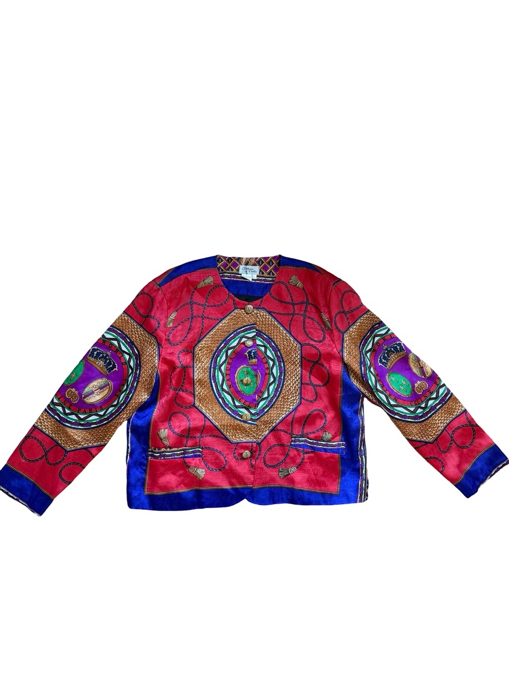 CELINE Scarf Vintage Multicolor Printed Jacket - Picture 3 of 7